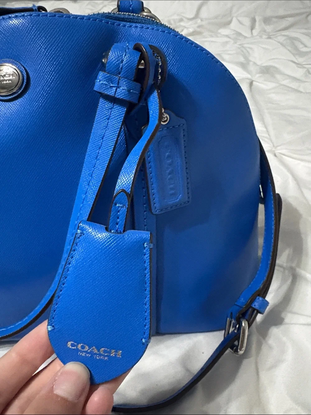 Y2K vintage Coach Electric Blue Leather Dome Satchel - COACH - Picture 3 of 9